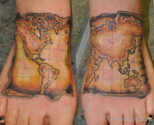 Colored Map Tattoo On Foot-TB1024