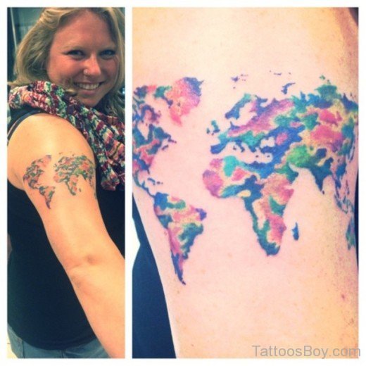 Colored Map Tattoo On Shoulder-TB1025