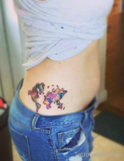 Colored Map Tattoo On Waist-TB113