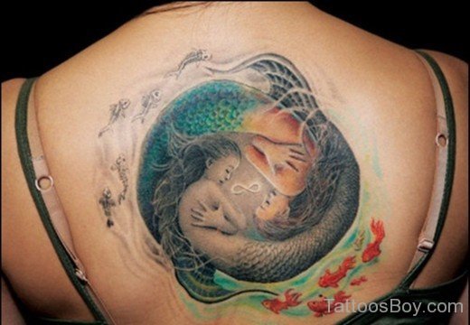 Colored Mermaids Yin Yang Tattoo-TB1223