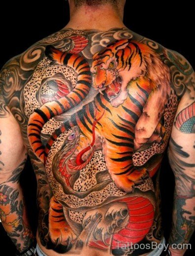 Colored Tiger Tattoo On Full Back-Tb111