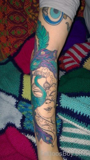 Colored Venetian Mask Tattoo On Arm-TB1026