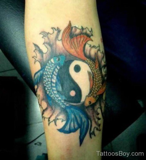 Colored Yin Yang And  Fish Tattoo-TB1224