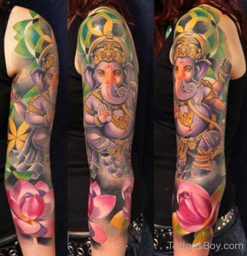 Coloreful Ganesha Tattoo On Full Sleeve-TB1032