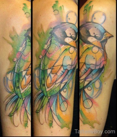Colorful Abstract Sparrow Tattoo On Half Sleeve-Tb1034