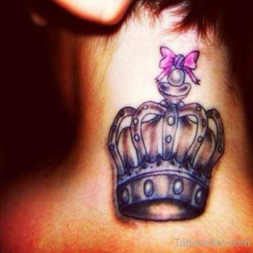 Colorful Crown Tattoo On Nape-TB1415