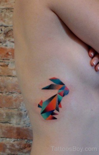 Colorful Geometric Rabbit Tattoo On Rib-TB127