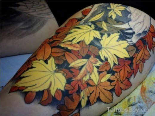 Colorful Leaf Tattoo On Thigh-TB1051