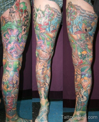 Colorful Leg Sleeve Tattoo Design-TB12045