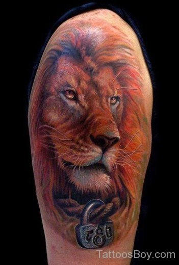 Colorful Lion Head Tattoo On Half Sleeve-TB1027