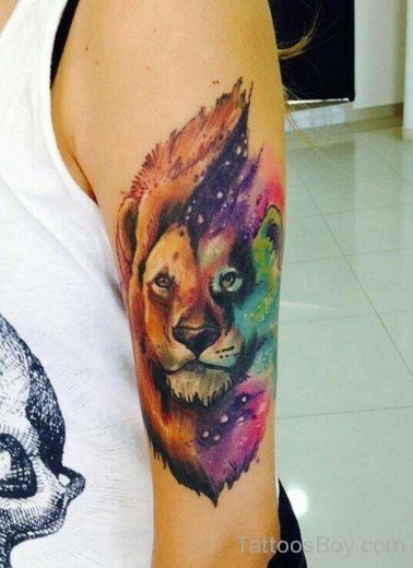 Colorful Lion Tattoo On Bicep-TB1025