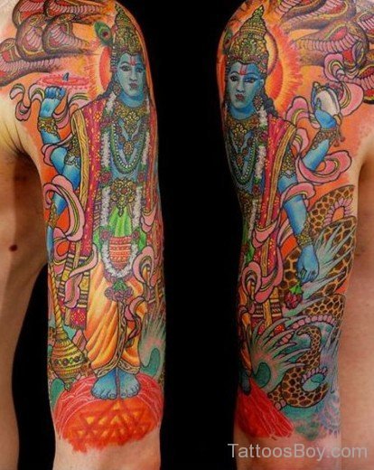 Colorful Lord Vishnu Hinduism Tattoo-TB118