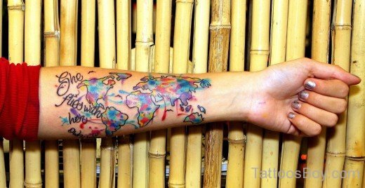 Colorful Map Tattoo On Arm-TB115