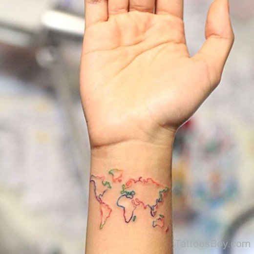 Colorful Map Tattoo On Wrist-TB1026