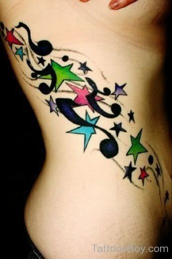 Colorful Music Tattoo On Rib- TB1020