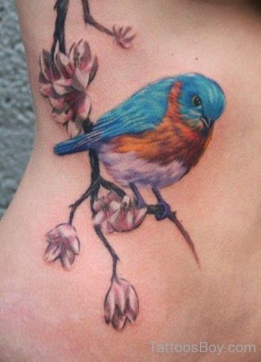 Colorful Sparrow Tattoo Design On Rib-Tb1035