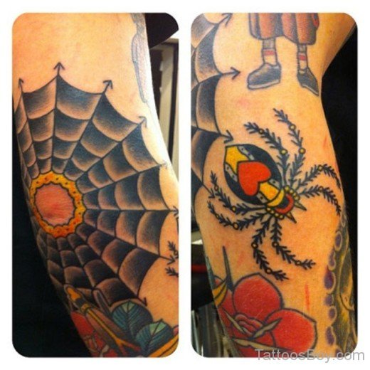 Colorful  Spiderweb And Spider Tattoo-TB112