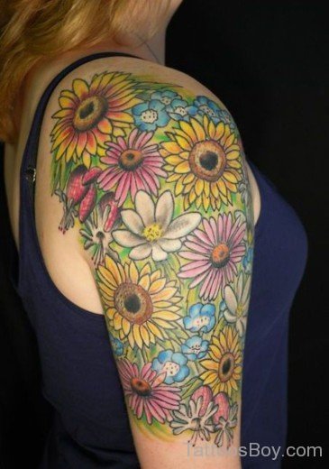 Colorful Sunflower Tattoos On Half Sleeve-TB1223