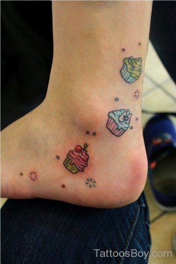 Colorful Tiny And Cupcake Tattoo