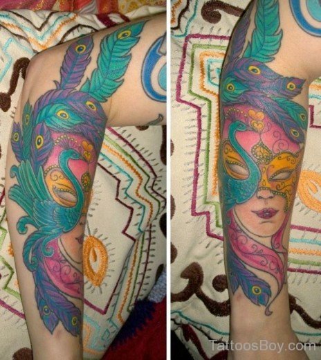 Colorful Venetian Mask Tattoo On Arm-TB1028