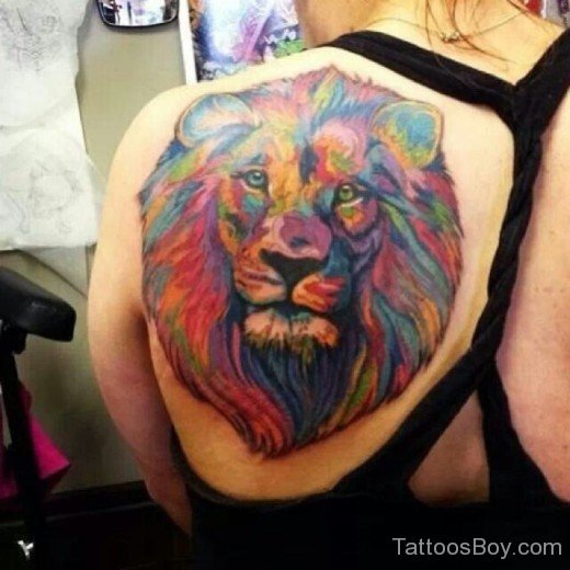 Colored Lion Face Tattoo On Back-TB1029