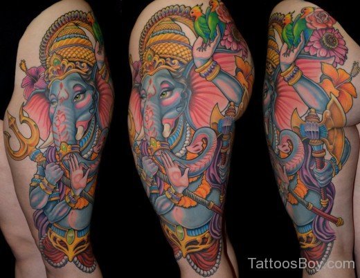 Coluful Ganesha Tattoo On Thigh-TB1035