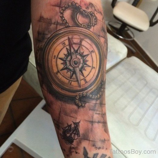 Compass And Browm Map Tattoo-TB1029