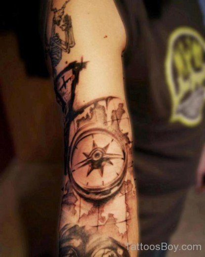 Compass  And Map Tattoo On Arm-TB1027