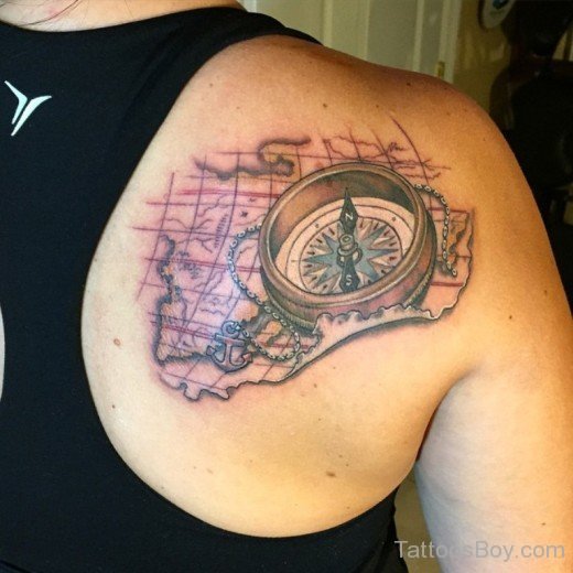 Compass And Map Tattoo On Back-TB1031