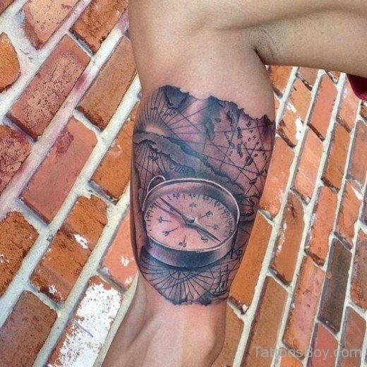 Compass And Map Tattoo On Leg-TB1034