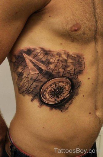 Compass And Map Tattoo On Rib-TB1035