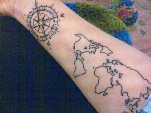 Compass Map Tattoo On Arm-TB1036