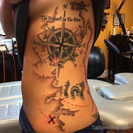 Compass Map Tattoo On Rib-TB1040