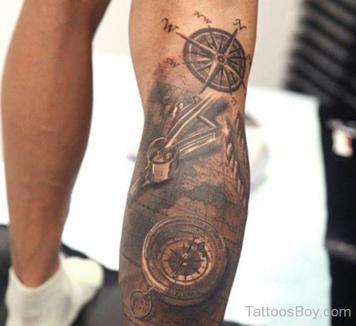 Compass Tattoo On Leg