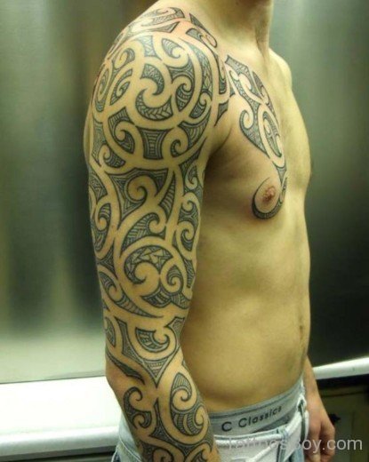 Cool Maori Tribal Tattoo On Full Sleeve-TB1050