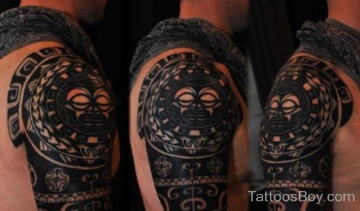 Cool Maori Tribal Tattoo On Half Sleeve-TB1051