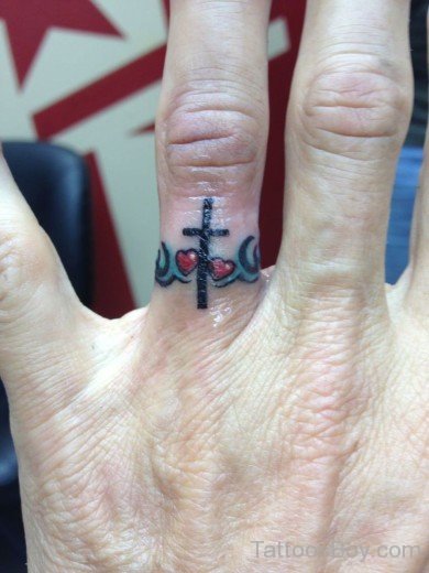 Cross And Heart Ring Tattoo-TB122