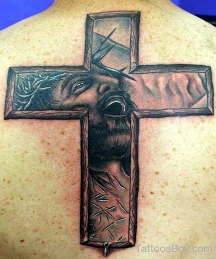 Cross And Jesus Tattoo On Back 4-TB14038