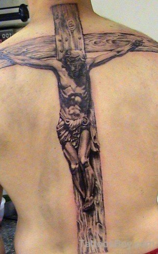Cross And Jesus Tattoo On Back-TB14039