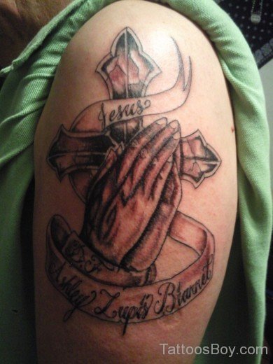 Cross And Praying Hands Tattoo-TB14042