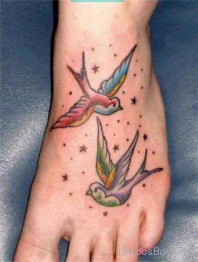 Cute Sparrow Tattoo On Foot-Tb1041