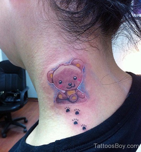 Cute Teddy Bear Tattoo On Nape-TB122