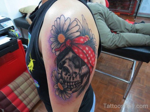 Daisy Flower And Skull Tattoo-TB1031