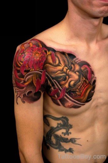 Devil Mask Tattoo On Chest-TB115