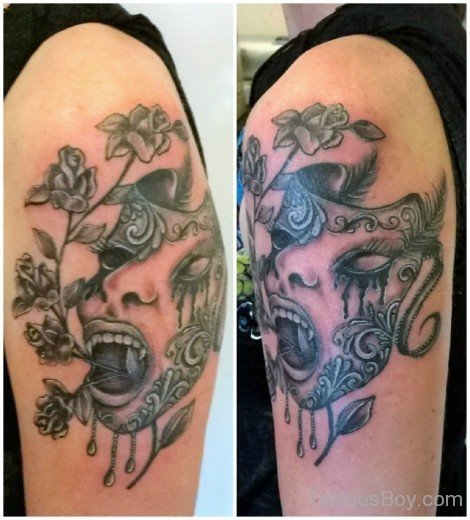 Devil Mask Tattoo On Shoulder-TB1034