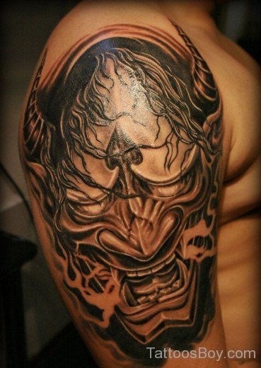 Devil Mask Tattoo On Shoulder-TB116