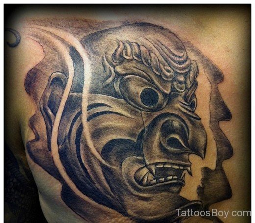 Devil Venetian Mask Tattoo On Chest-TB1044