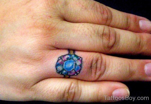 Diamond Ring Tattoo On Finger-TB124