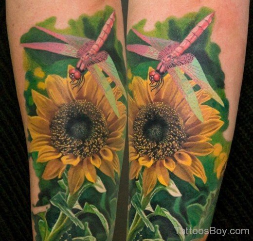 Dragonfly And Sunflower Tattoo-TB1225