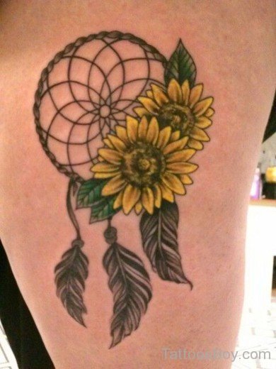 Dreamcatcher And Lovely Sunflower Tattoo-TB1226